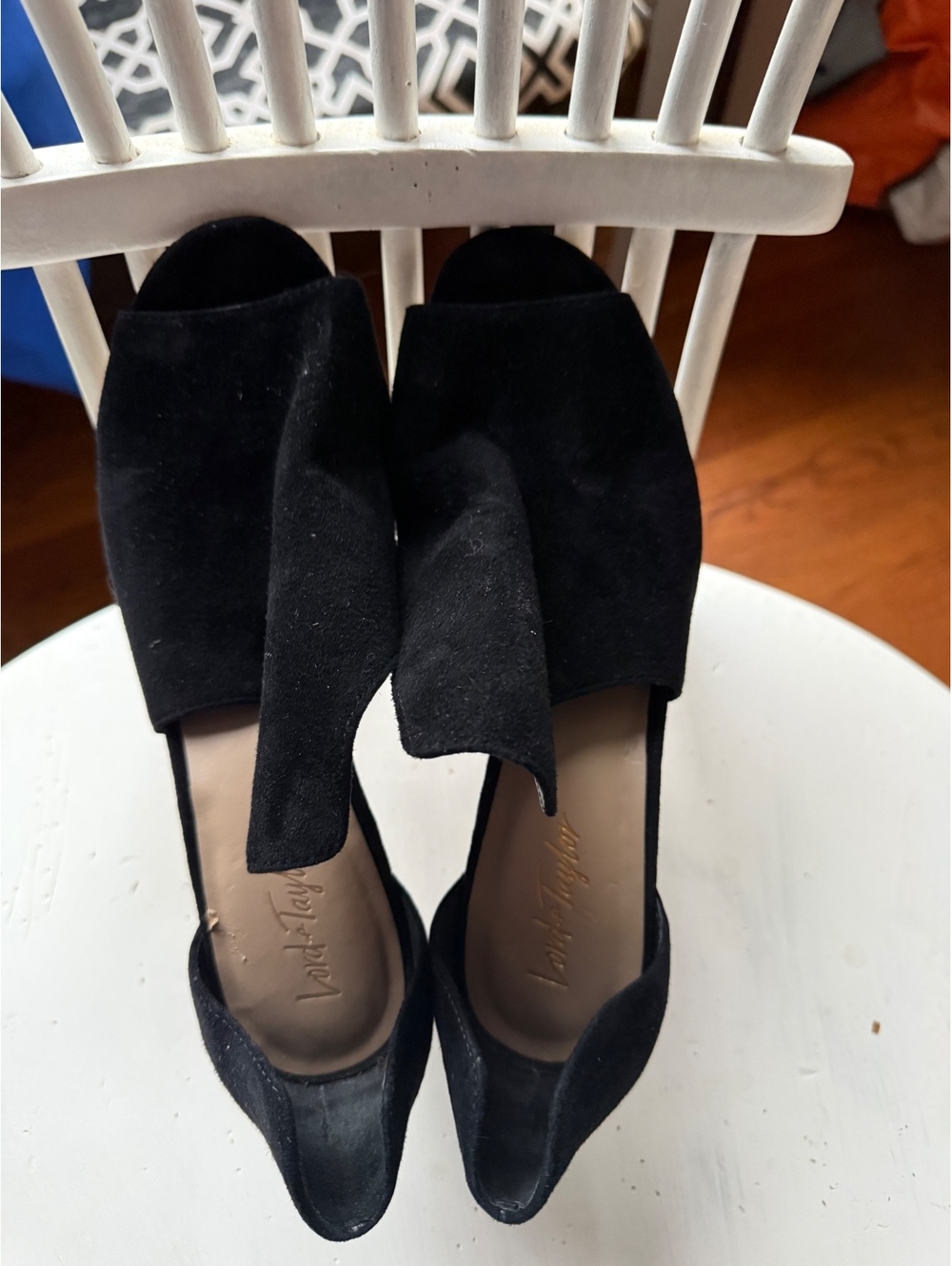 Lord & Taylor Black Suede Peep Toe High Heel Shoes Size 7M